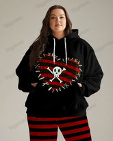 Women's Street Fashion Skull Heart Colorblock Striped Print Big and Tall Hoodie Set